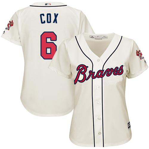 Braves #6 Bobby Cox Cream Alternate Women's Stitched MLB Jersey
